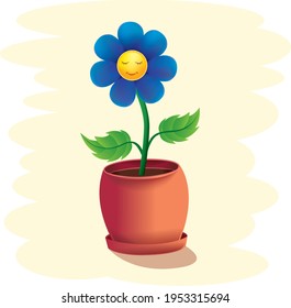 Blue flower  with smile in the pot