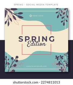 blue flower spring season social media post template design, event promotion banner vector