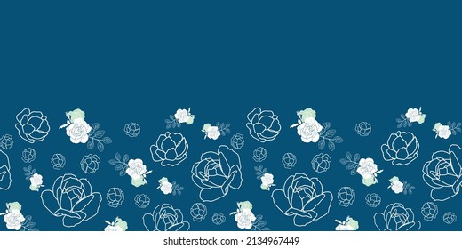 Blue flower tiles horizontal border seamless pattern background