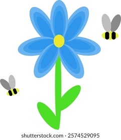 a blue flower with two cute bees