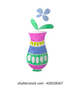 blue flower in vase colorized texture vector illustration on white background