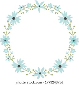 Blue Flower Vector Cute Circle Frame