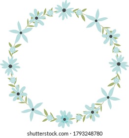 Blue Flower Vector Cute Circle Frame