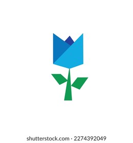 Blue flower vector illustration with paper folding effect.