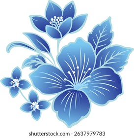 Blue Flower vector, single flower, ceramic decorate art glass flower, tiles, marble flower illustration.
