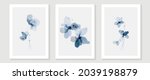 Blue flower watercolor art triptych wall art vector. Abstract art background with sweet orange and pink Floral Bouquets, Wildflower and leaf  hand paint design for wall decor, poster and wallpaper.