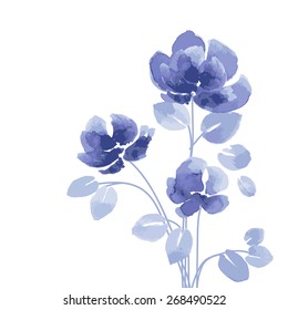 Blue flower. Watercolor floral illustration. Greeting card.