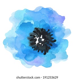 blue flower, watercolor painting