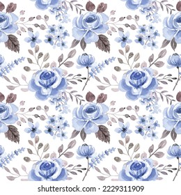Blaue Blume Aquarell - Nahtloser Musterhintergrund