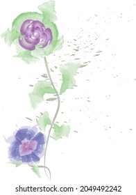 blue flower with watercolor technique vector. layered object.