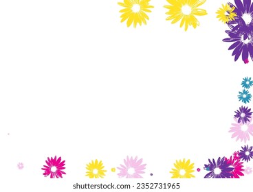 Blue Flowers Background White Vector. Daisy Draw Texture. Purple Chamomile Element. Wrap Backdrop. Romantic Bright Plant.