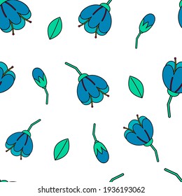 Blue flowers and buds seamless repeat vector pattern