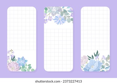 Blaue Blumen Gescheckte Note Card Design mit blühender Flora-Komposition Vektorvorlage