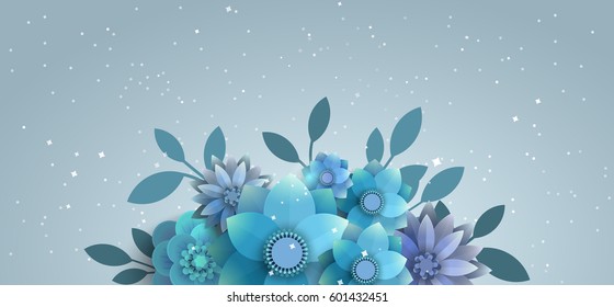 Blue flowers composition. Illustration can be used as textile printing, bag, banner, promotions, advertising, greetings, magazine cover.