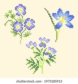 blue flowers  cross stitch vector illustration