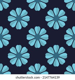 Flores azules oscuro patrón sin costura. Ilustración vectorial.