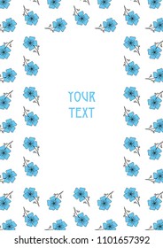 Blue Flowers. Decorative Frame With Floral Pattern.