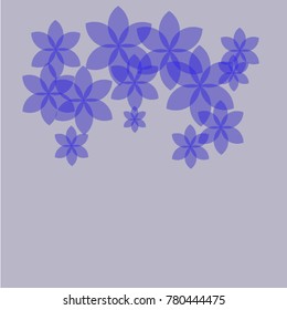 Blue Flowers of Different Size Located on the Top of the Image on Blue Background