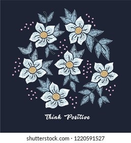 blue flowers embroidery