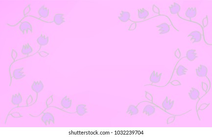 Blue Flowers with Grey Leaves and Stem on Violet and Pink Gradient Background