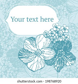 blue flowers with label vector illustration