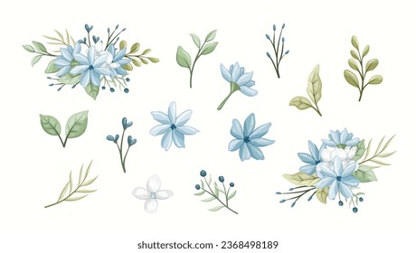 blue flowers and leaves collection