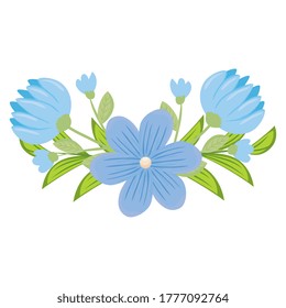blue flowers with leaves design, natural floral nature plant ornament garden decoration and botany theme Vector illustration