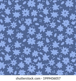 Blue flowers and leaves vector seamless pattern. Background with decorative flowers and leaves seamless. Spring and summer field vector seamless pattern