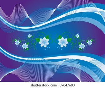 Blue flowers on abstract background. Vector illustration