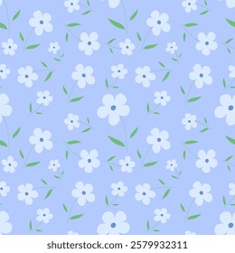 Blue flowers on blue background, fabric pattern, gift wrapping paper, notebook cover, phone case , seamless pattern 