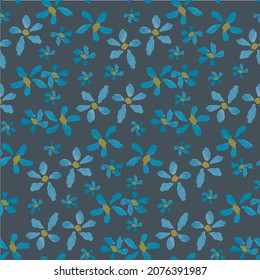Blue flowers on blue background seamless pattern art design stock vector illustration for web, for print, for fabric print