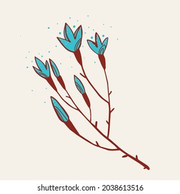 blue flowers on a branch, vector illustration for card