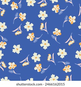 Blue flowers on dark blue background. Seamless floral vector pattern.