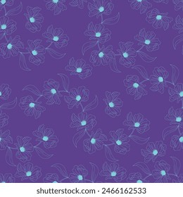 Blue flowers on dark blue background. Seamless floral vector pattern.