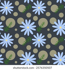 Blue flowers on gray background , Fabric pattern , Wrapping paper pattern , Notebook cover , seamless pattern 