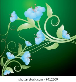 Blue flowers on green