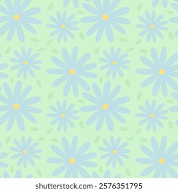 Blue flowers on green background , Fabric pattern , Wrapping paper pattern , Notebook cover , seamless pattern 