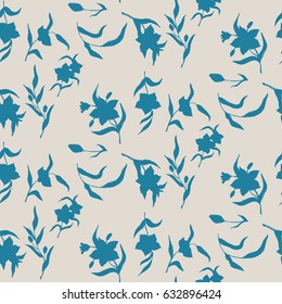 Blue flowers on a light background. Vector simple seamless flower pattern