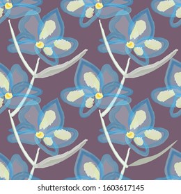 blue flowers on lilac background vector pattern