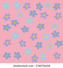 Blue flowers on the pink background