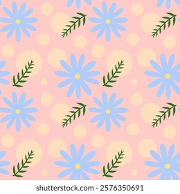 Blue flowers on pink background , Fabric pattern , Wrapping paper pattern , Notebook cover , seamless pattern 