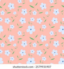 Blue flowers on pink background, fabric pattern, gift wrapping paper, notebook cover, phone case , seamless pattern 