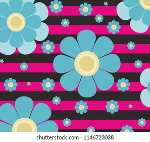 blue flowers on stipes background vector wallpaper design concept art illustration for web and print