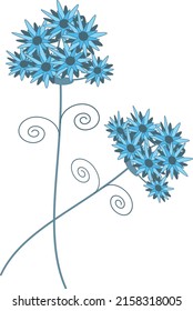 Blue flowers on twigs. The vector file is useful for designs.