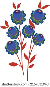 Blue flowers on twigs. Vector file for creating designs.