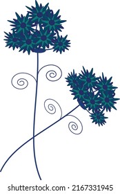 Flores azules en ramas. Archivo vector para crear diseños.