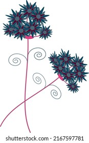 Blue flowers on twigs. Vector file for creating designs.