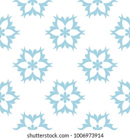 Blue flowers on white background. Ornamental seamless pattern for textile and wallpapers