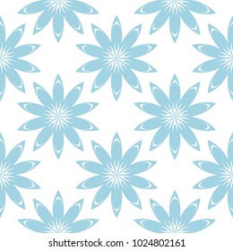 Blue flowers on white background. Ornamental seamless pattern for textile and wallpapers