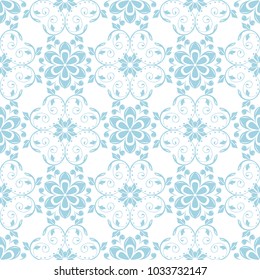Blue flowers on white background. Ornamental seamless pattern for textile and wallpapers
